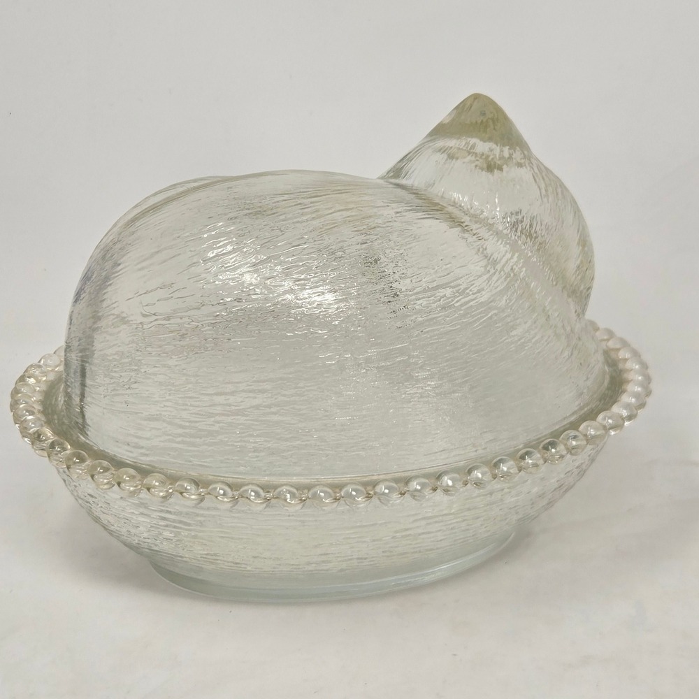 Vintage Cat On Nest Confections Indiana Glass KITTEN CANDY BOX Candy Dish - Picture 6 of 11